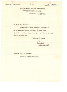 1922 Correspondence between the Office of Indian Affairs and Honorable L.M. Gensman Regarding Dias Family, 1921-01-10 - 1921-12-31