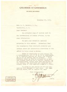 1921 Chamber of Commerce Letter to Congressman Gensman Regarding Indian Affairs Consolidation Proposal, 1921-11-10