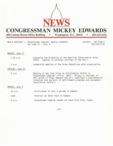 Congressman Mickey Edwards&#39; Weekly Schedule from June 27 to July 4, 1985-01-01 - 1992-12-31