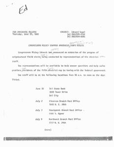 Congressman Mickey Edwards Extends Neighborhood Field Visits Program, 1981-06-25