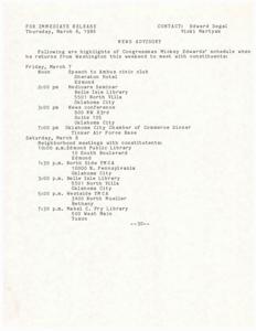 Congressman Mickey Edwards&#39; Weekend Schedule for Constituent Meetings Announced, 1986-03-06