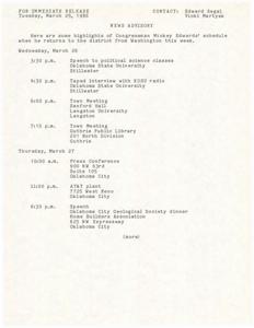 Congressman Mickey Edwards&#39; Return to District: Detailed Schedule Released, 1986-03-25