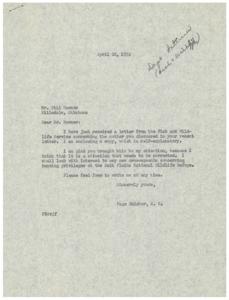 Correspondence Regarding Hunting Privileges at the Salt Plains National Wildlife Refuge, 1952-04-11