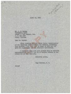Correspondences Regarding Material Procurement Issues at Joseph A. Coy Company in 1951, 1951-04-05