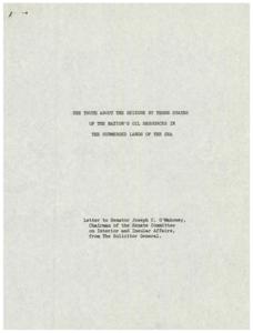 Addressing Misrepresentations and Unfair Resource Allocation: A Letter to Senator O&#39;Mahoney Regarding National Oil Resources and the Submerged Lands Controversy, 1951-09-07