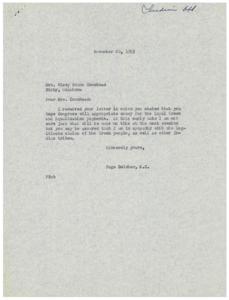 Correspondence Regarding Congressional Appropriation for Loyal Creek and Equalization Payments, 1953-11-20