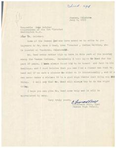 1953 Letter to Congressman Belcher Regarding Area Director of Indian Service, Mr. Wade W Head, 1953-07-09