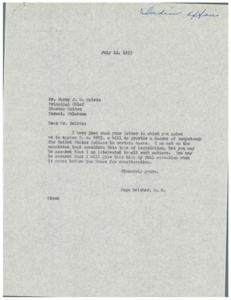 Correspondence Regarding Opposition to H.R. 4985 between Principal Chief of Choctaw Nation and Congressman Page Belcher, 1953-07-10