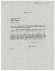 Congressional Response to Concerns about Muskogee Indian Agency: A Letter from Page Belcher to William Meeks, 1953-05-07