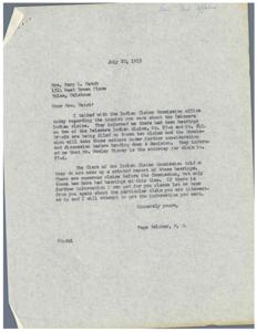 Correspondence Regarding Delaware Indian Claims Process, 1953-07-20
