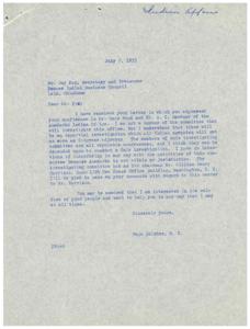 Congressional Investigation of Anadarko Indian Office: A Correspondence between Mr. Guy Fox and Representative Page Belcher, 1953-07-03