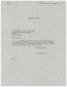 Correspondence Between Wyandotte Tribe of Oklahoma and Congressman Page Belcher Regarding Indian Affairs Resolution, 1953, 1953-01-27