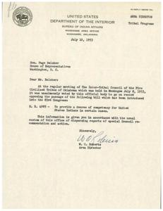 Communication and Legislation Efforts of the Inter-Tribal Council of the Five Civilized Tribes of Oklahoma in 1953, 1951-01-01 - 1953-12-31