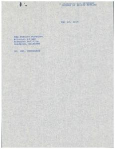 1954 Correspondence between Bureau of Indian Affairs and Attorney Frances McFadyen Regarding Indian Area Offices Consolidation, 1954-05-22