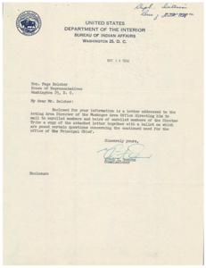 Communication on Choctaw Tribe Principal Chief Election: 1954 Correspondence from the Department of Interior, 1954-01-01 - 1955-12-31