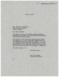 Federal Appropriations for School Construction: Correspondence Between Mrs. Aurelia H. Beckwith and Assistant Secretary Eva Smith, 1955-04-04
