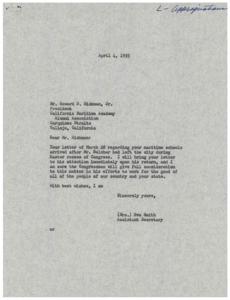 Appeal for Federal Funding for State Maritime Schools: Correspondence between Howard D. Hickman Jr. and Congress in 1955, 1955-04-04