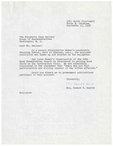 Request for Information and Plea for Democratic Process in Tribe Termination Bills: A Letter from the Presbyterian Women&#39;s Organization, 1955-09-13