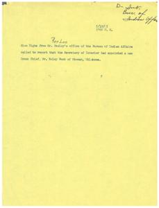 Appointment of New Creek Chief in 1955 by Secretary of Interior, 1950-01-01 - 1959-12-31