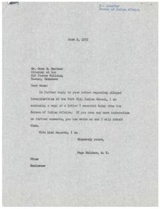 Correspondence Regarding Alleged Irregularities at the Fort Sill Indian School in 1955, 1955-03-24