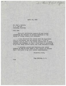 Correspondence Regarding the Proposed Transfer of Bureau of Indian Affairs Functions from Anadarko to Muskogee, 1955-04-07
