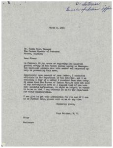 Correspondence Regarding Potential Relocation of the Pawnee Indian Agency in 1955, 1955-02-17
