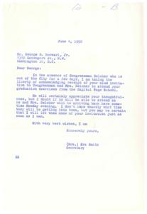 Invitation Acknowledgement for Capitol Page School Graduation Ceremony, 1958-06-04