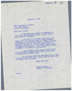 Correspondence between Page Belcher and Florence Bowser Regarding Alcoholism, 1958-01-03