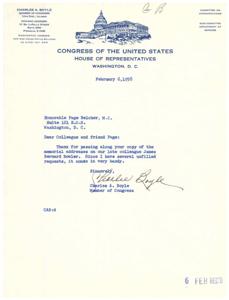1958 Correspondence from Congressman Charles A. Boyle to Page Belcher, 1950-01-01 - 1959-12-31