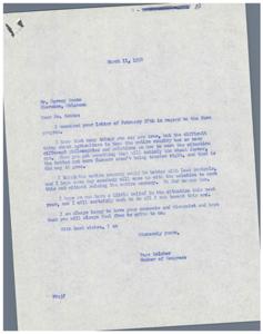 Correspondence on the 1958 Farm Program Between Congressman Page Belcher and Mr. Harvey Bonto, 1958-03-11