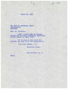 Correspondence Between Mayor Phil M. Bradbury and Congressman Page Belcher in 1958, 1958-03-20