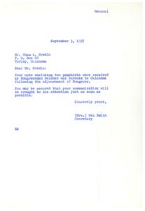 1957 Correspondence Between Chas A. Bredin and Congressman Belcher&#39;s Office, 1957-09-03