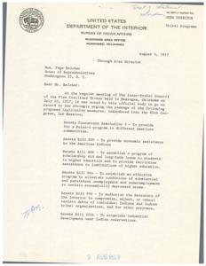 Letter from the Bureau of Indian Affairs Urging Passage of Legislation Beneficial to American Indians, 1957, 1957-07-10