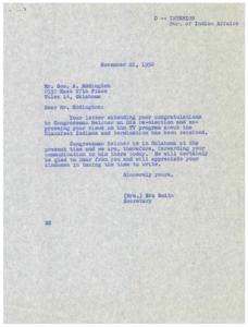 1958 Correspondence Regarding Blackfeet Indians and Congressman Belcher&#39;s Re-election, 1958-11-21