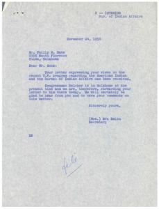 Letter to Congressman Belcher Regarding the Treatment of American Indians, 1958-11-24