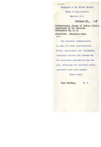 Correspondence Between U.S. Representative Page Belcher and Bureau of Indian Affairs, 1956, 1956-02-28