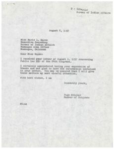Correspondence Between the Bureau of Indian Affairs and Congress Regarding Vocational Training and Employment Opportunities for Native Americans in 1957, 1955-01-01 - 1960-12-31