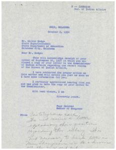 Correspondence Regarding the Impact of Bureau of Indian Affairs&#39; Ruling on Oklahoma Schools in 1958, 1958-09-04