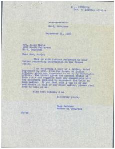 Correspondence Regarding the Pawnee Tribe Claim, 1958, 1955-01-01 - 1960-12-31
