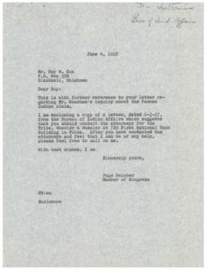 Correspondence Regarding the Pawnee Indian Claim Inquiry, 1957-05-15