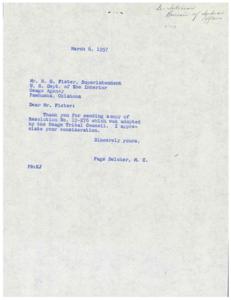 Correspondence Regarding Osage Tribal Council Resolution No. 19-276 and Proposed Legislation, 1956-03-09