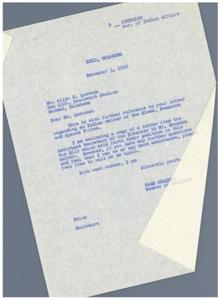 Correspondence Regarding Kiowa, Comanche, and Apache Tribes&#39; Internal Affairs, 1958, 1956-12-03
