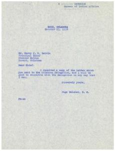 1958 Correspondence Regarding the Appointment of the Principal Chief of the Choctaw Nation, 1958-09-01
