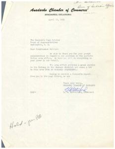 Correspondence Between Anadarko Chamber of Commerce and Congressman Belcher Regarding Potential Employee Transfer, 1955-04-07