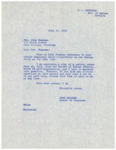 Correspondence Regarding Dual Enrollment on Indian Tribal Rolls and the Impact on Judgment Fund Eligibility, 1959-06-10