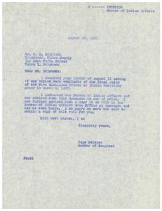 Correspondence Regarding Availability of Final Rolls of the Five Civilized Tribes, 1955-01-01 - 1960-12-31
