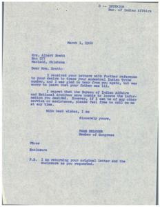 Correspondence Regarding Ancestral Indian Tribe Search, 1960, 1960-01-19