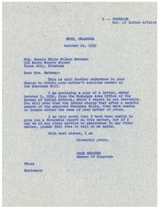 Correspondence Regarding Cherokee Enrollment Number Inquiry, 1955-01-01 - 1960-12-31