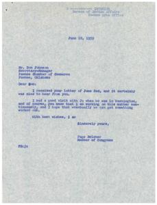 Correspondence Regarding Pawnee Indian Affairs in 1959, 1959-06-02