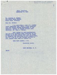 Correspondence Regarding the Transfer of Former Ponca Sub-Agency Buildings to the Ponca Tribe and American Legion Post No. 38, 1959-09-15